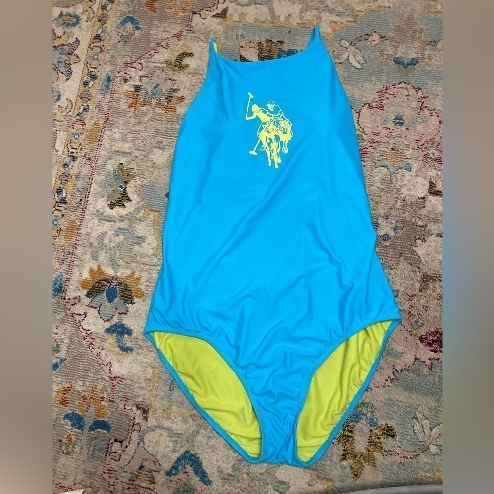 U.S. Polo Assn Woman’s Blue And Green Fire Island One Piece Swimsuit Size XL